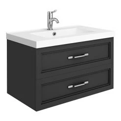 Period Bathroom Co. Wall Hung Vanity - Matt Black - 800mm 2 Drawer with Chrome Handles