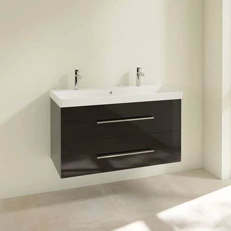 Villeroy and Boch Avento Crystal Black 1000mm Wall Hung 2-Drawer Double Vanity Unit 2 Villeroy and Boch Avento Crystal Black 1000mm Wall Hung 2-Drawer Double Vanity Unit - Image 2