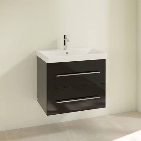 Villeroy and Boch Avento Crystal Black 650mm Wall Hung 2-Drawer Vanity Unit 2 Villeroy and Boch Avento Crystal Black 650mm Wall Hung 2-Drawer Vanity Unit - Image 2