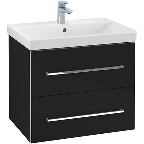 Villeroy and Boch Avento Crystal Black 650mm Wall Hung 2-Drawer Vanity Unit 1 Villeroy and Boch Avento Crystal Black 650mm Wall Hung 2-Drawer Vanity Unit