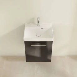 Villeroy and Boch Avento Crystal Black 450mm Wall Hung 1-Door Vanity Unit -Arezzo Bathroom Furniture Shop SAVE15B301 D3 460