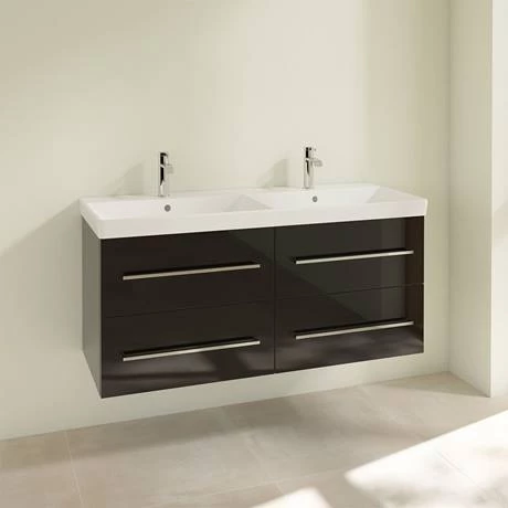Villeroy and Boch Avento Crystal Black 1200mm Wall Hung 4-Drawer Double Vanity Unit 2 Villeroy and Boch Avento Crystal Black 1200mm Wall Hung 4-Drawer Double Vanity Unit - Image 2