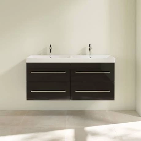 Villeroy and Boch Avento Crystal Black 1200mm Wall Hung 4-Drawer Double Vanity Unit 3 Villeroy and Boch Avento Crystal Black 1200mm Wall Hung 4-Drawer Double Vanity Unit - Image 3