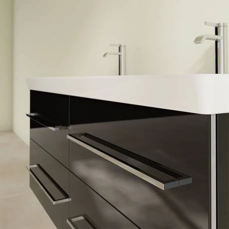 Villeroy and Boch Avento Crystal Black 1200mm Wall Hung 4-Drawer Double Vanity Unit 5 Villeroy and Boch Avento Crystal Black 1200mm Wall Hung 4-Drawer Double Vanity Unit - Image 5