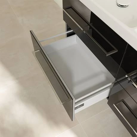 Villeroy and Boch Avento Crystal Black 1200mm Wall Hung 4-Drawer Double Vanity Unit 6 Villeroy and Boch Avento Crystal Black 1200mm Wall Hung 4-Drawer Double Vanity Unit - Image 6