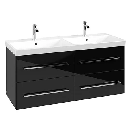 Villeroy and Boch Avento Crystal Black 1200mm Wall Hung 4-Drawer Double Vanity Unit 1 Villeroy and Boch Avento Crystal Black 1200mm Wall Hung 4-Drawer Double Vanity Unit