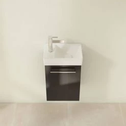 Villeroy and Boch Avento Crystal Black 360mm Wall Hung Vanity Unit with Right Bowl Basin -Arezzo Bathroom Furniture Shop SAVE32B301 D3 460