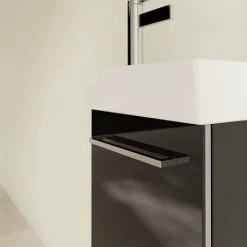 Villeroy and Boch Avento Crystal Black 360mm Wall Hung Vanity Unit with Right Bowl Basin -Arezzo Bathroom Furniture Shop SAVE32B301 D4 460