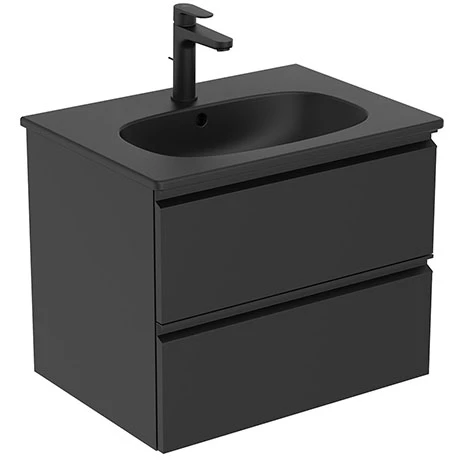 Ideal Standard Tesi Silk Black 600mm 2-Drawer Wall Hung Vanity Unit 1 Ideal Standard Tesi Silk Black 600mm 2-Drawer Wall Hung Vanity Unit