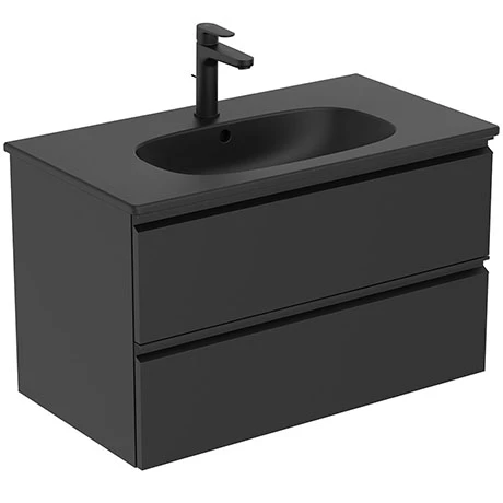 Ideal Standard Tesi Silk Black 800mm 2-Drawer Wall Hung Vanity Unit 1 Ideal Standard Tesi Silk Black 800mm 2-Drawer Wall Hung Vanity Unit